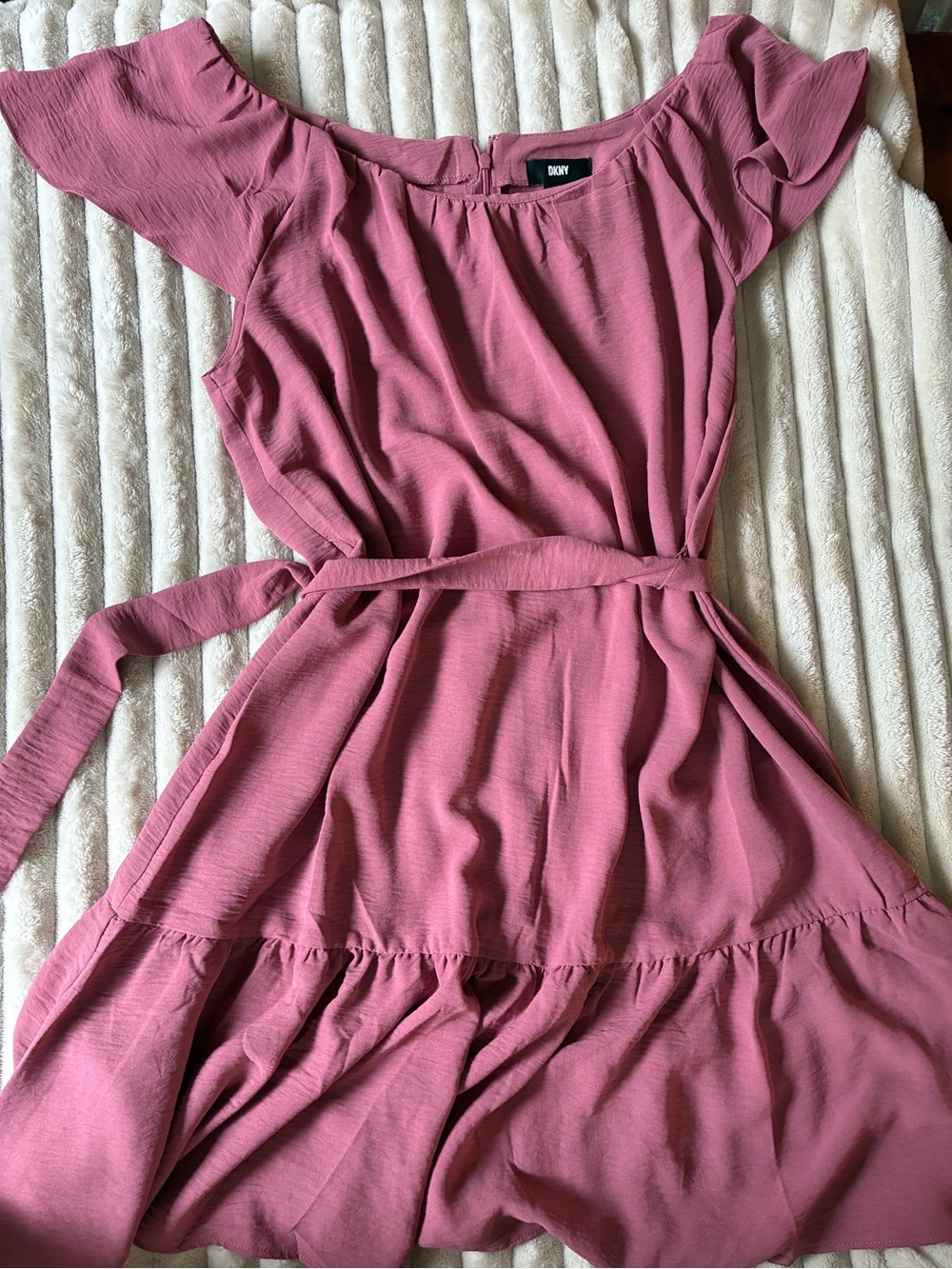 DKNY Ruffle Dress | NWT | Size 16 | Dusty Pink